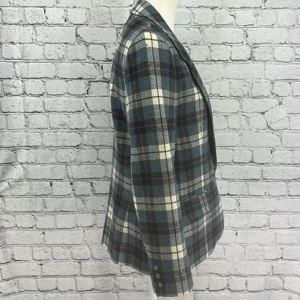 PENDLETON Tweed Virgin Wool Single Button Fitted Plaid Blazer 10 Gray VGC*